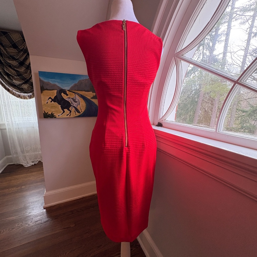 Red Fitted Embossed Dress - Picture 4 of 6